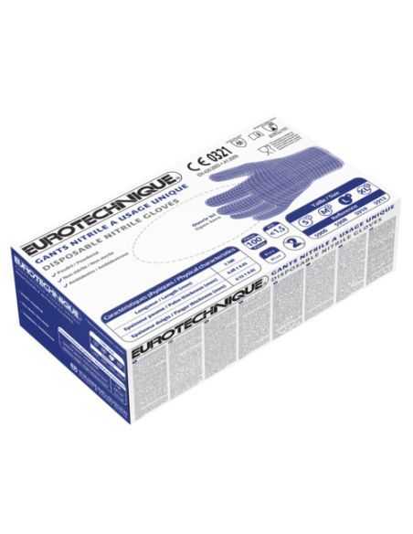 Boîte de 100 gants jetables en nitrile bleu poudré Boîte de 100 gants jetables en nitrile bleu poudré