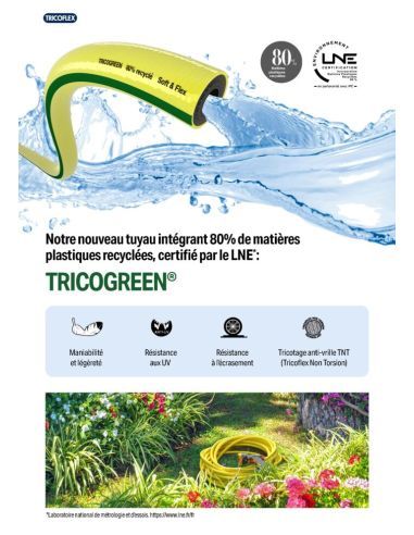Tuyau d'arrosage éco-responsable TRICOGREEN® anti-torsion 