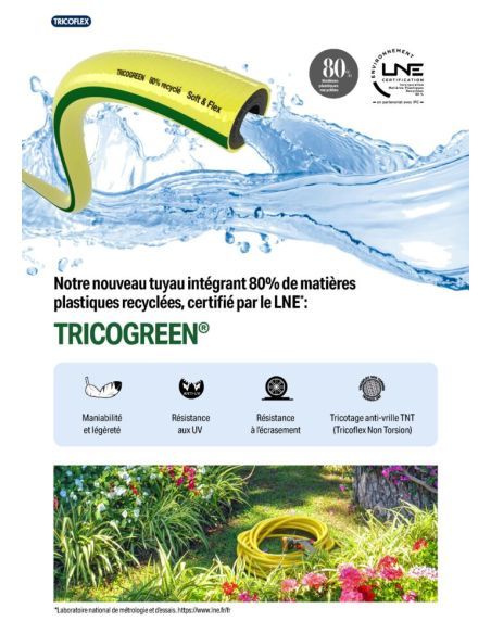 Tuyau d'arrosage éco-responsable TRICOGREEN® anti-torsion 